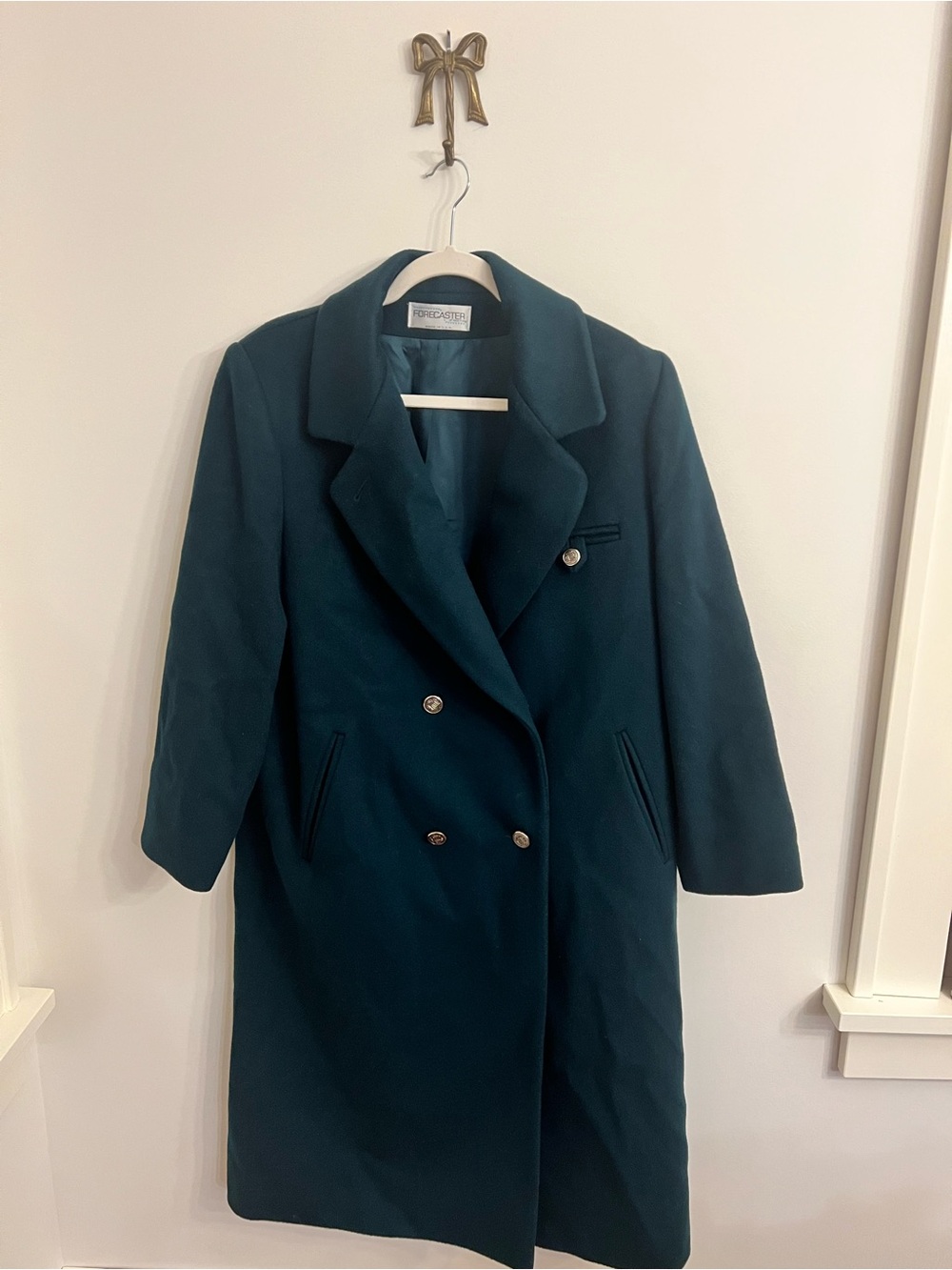 Vintage Forecaster of Boston 100% Wool Green Double Breasted Coat Union Made 10